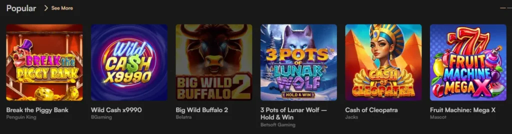A selection of popular slot games on Harrys Casino to showcase the variety of gaming options.