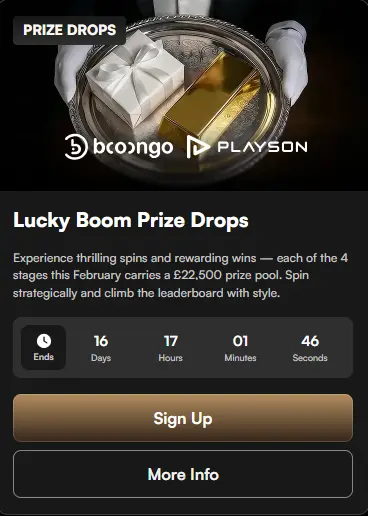 Harrys Casino prize drop promotion banner with a gold bar and gift to attract competitive players.