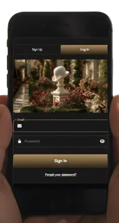 Mobile phone showing Harrys Casino login page to highlight its accessibility on smartphones.